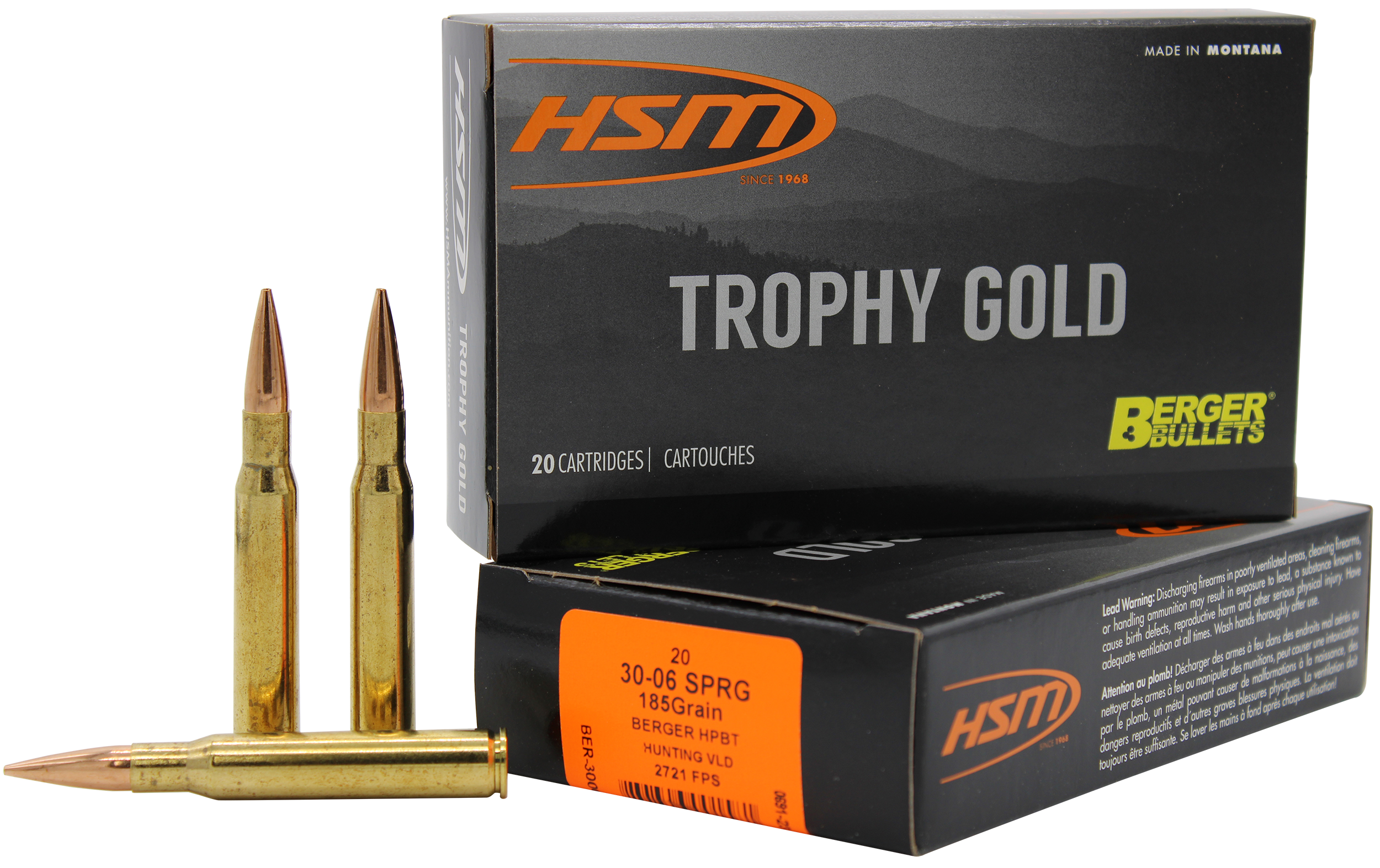 HSM Trophy Gold Extended Range 30-06 Springfield 185gr Berger Hunting VLD Match 20 Rd - Box or Case