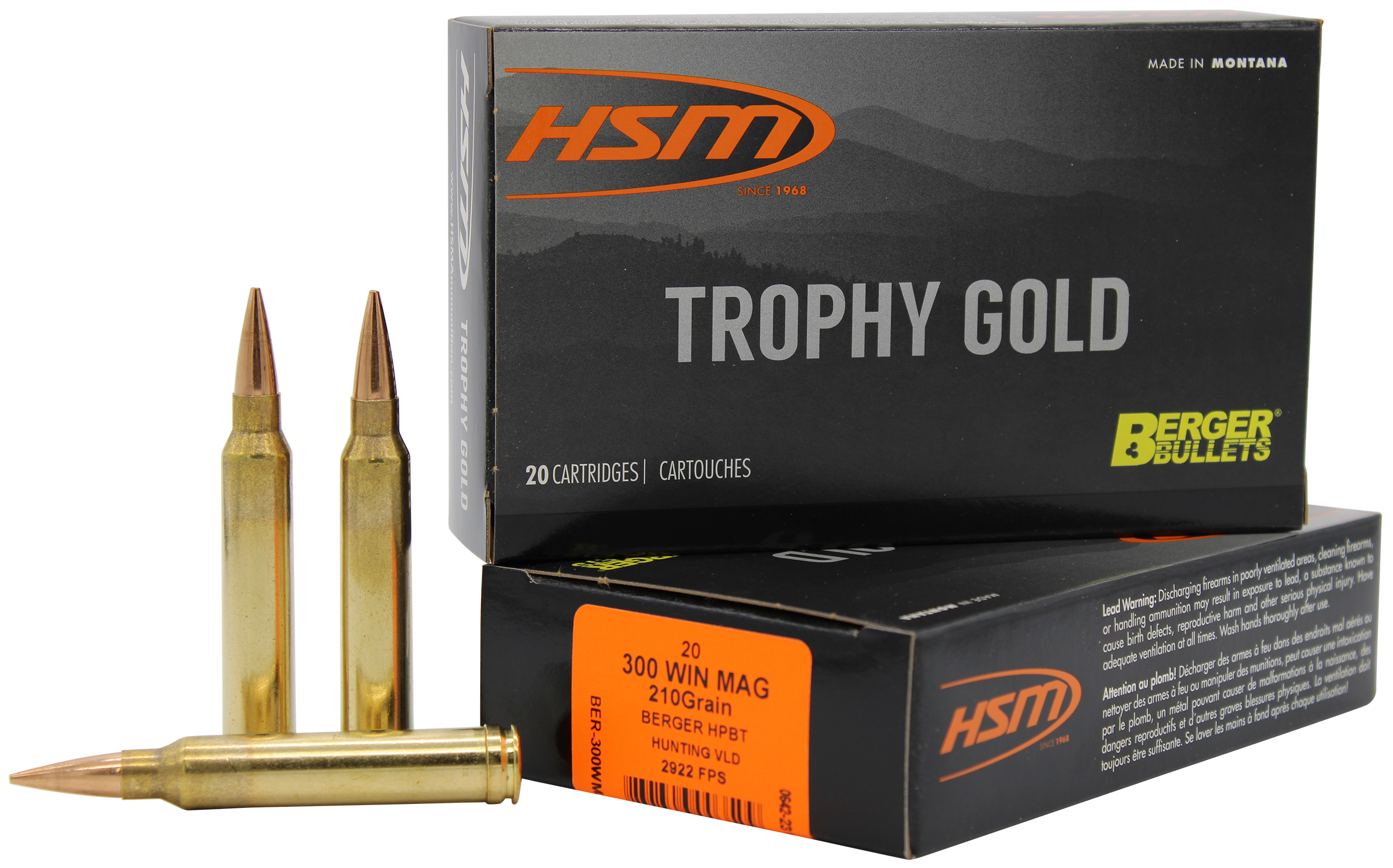 HSM Trophy Gold Extended Range 300 Win Mag 210gr Berger Hunting VLD Match 20 Rd - Box or Case
