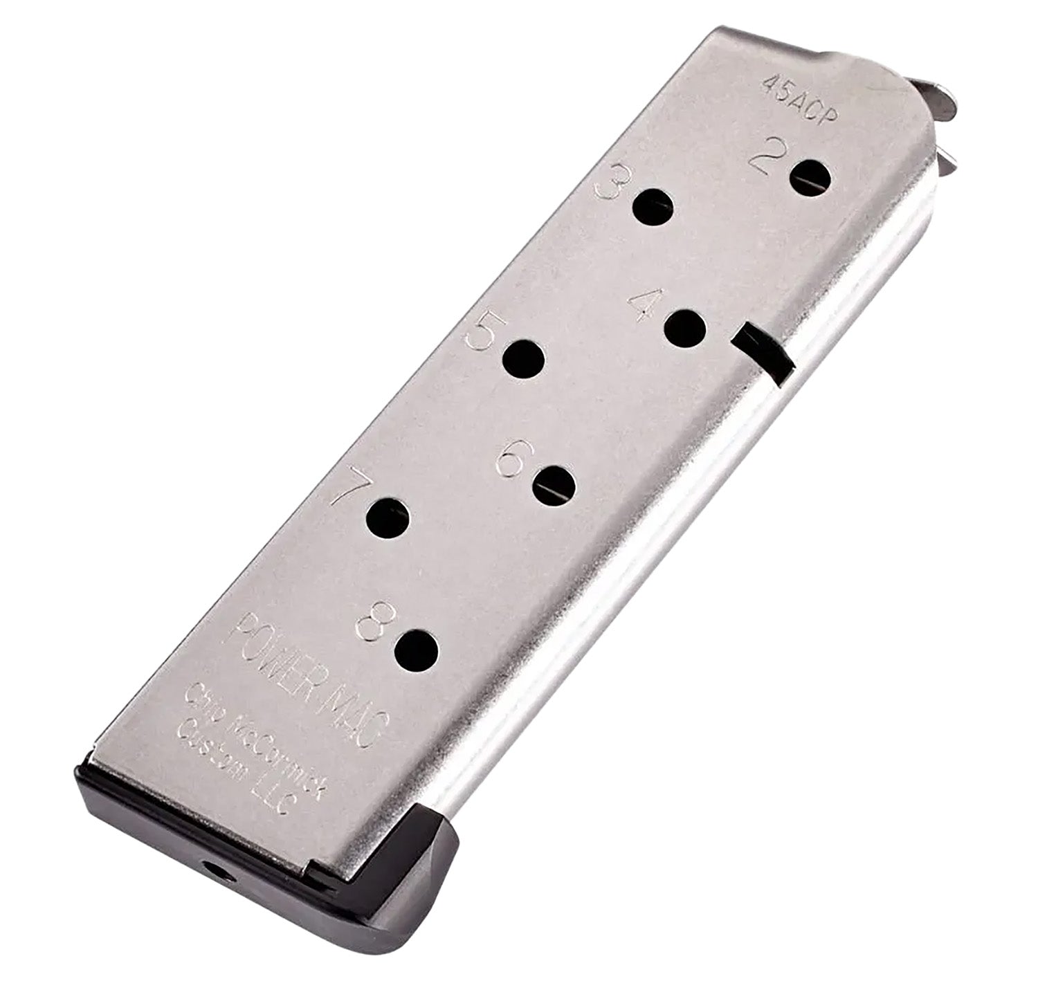 CMC Power Mag 8rd .45 ACP 1911 Officer Size Stainless Steel Magazine with Black Base Pad