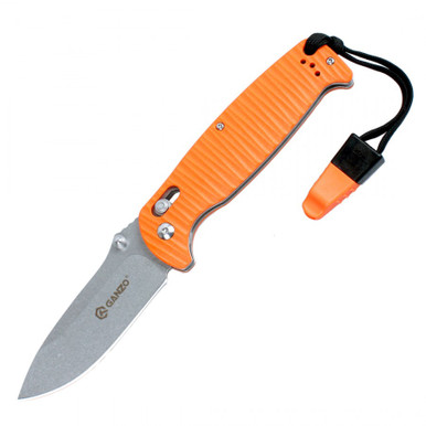 Ganzo Knives G7412 G-Lock Folding Knife - 3.50" 440C Stainless Steel Blade, Orange G10 Handle, Emergency Whistle