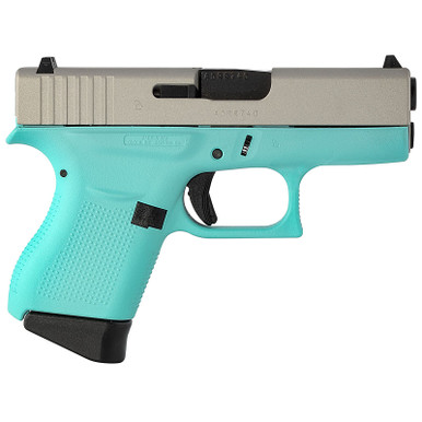 Glock 43 9mm Single Stack Pistol with Robins Egg Blue Cerakote Frame and Silver Slide