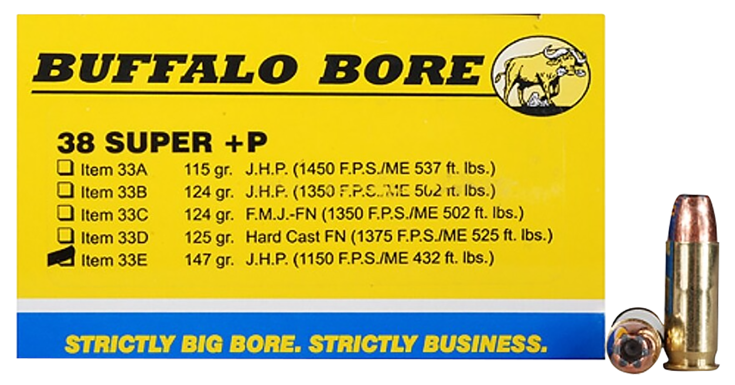 Buffalo Bore Ammunition Personal Defense Strictly Business 38 Super +P 147gr Jacketed Hollow Point 20 Rd Box - Box or Case