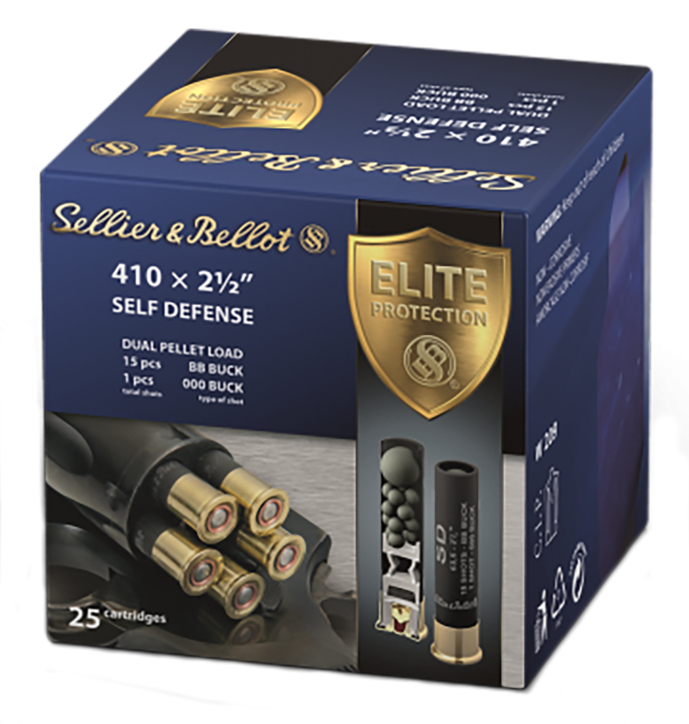 Sellier & Bellot SB410SDA Self Defense .410 Bore 2.5" 15 Pellets 1/2oz 000 Buck 25/Box - Box or Case