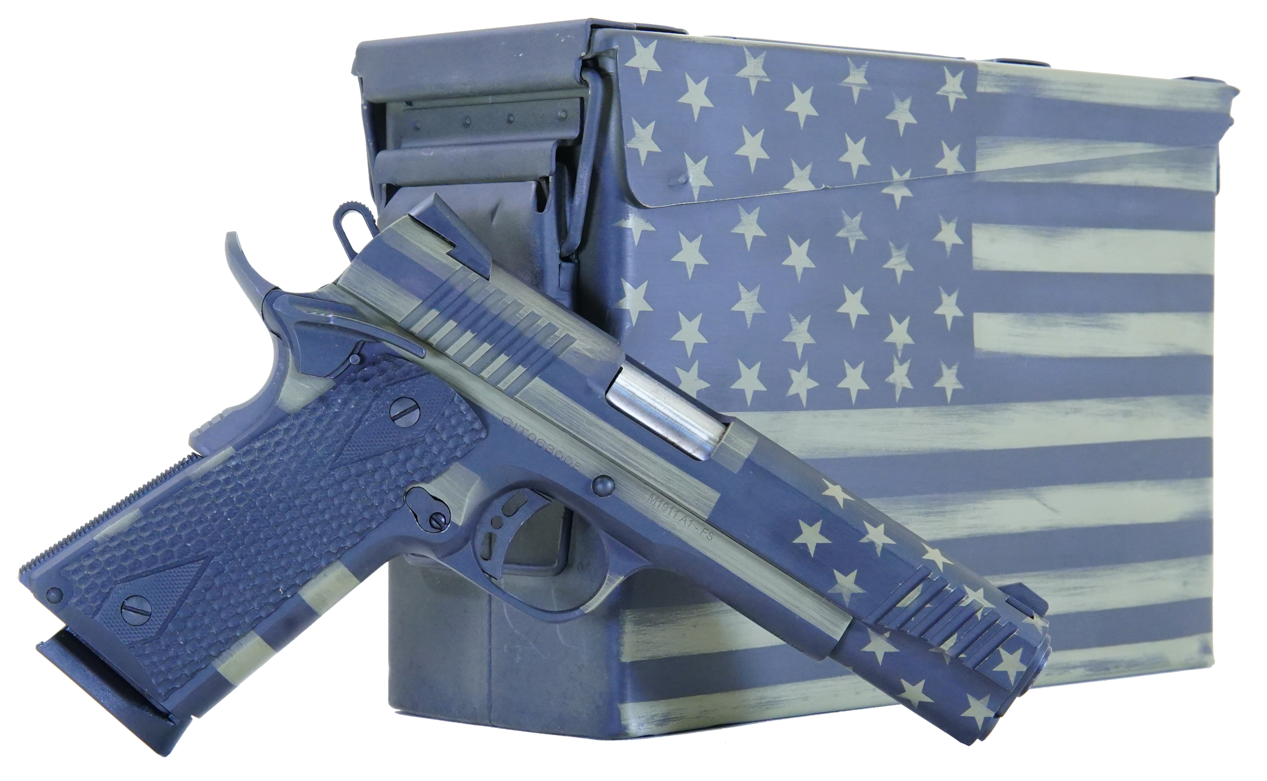 Citadel 1911-A1 Government Pistol w/Ammo Can CITC45FUSBAC, 45 ACP, 5", Green American Flag, 8 Rds
