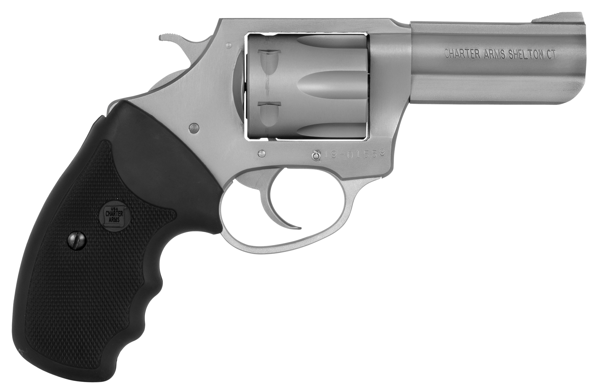 Charter Arms Pitbull Revolver 73802, 380 ACP, 3", Black Rubber Grip, Stainless Finish, 6 Rd