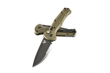 Benchmade Claymore AUTO Folding Knife - 3.6" CPM-D2 Cobalt Black Combo Blade, Ranger Green Grivory Handles