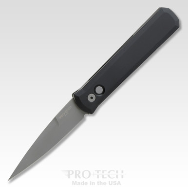 ProTech 920 Godfather AUTO Folding Knife - 4" 154CM Bead Blasted Plain Blade, Black Aluminum Handles