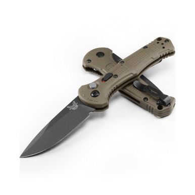 Benchmade 9570BK-1 Mini Claymore AUTO Folding Knife - 3" CPM-D2 Cobalt Black Drop Point Plain Blade, Ranger Green Grivory Handles