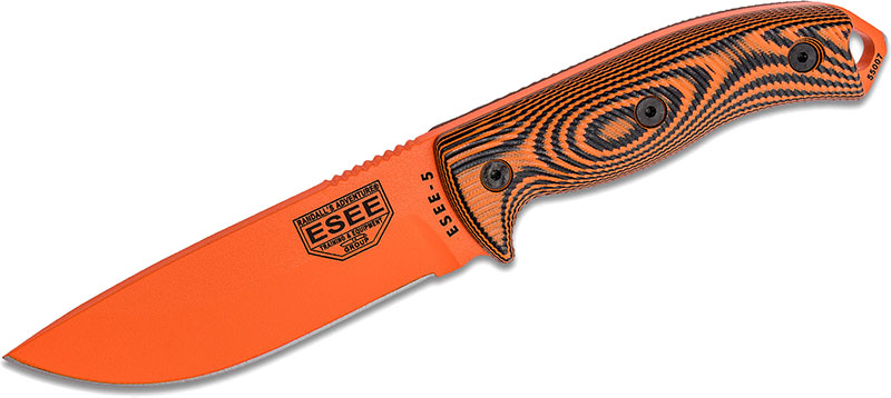 ESEE Knives ESEE-5 Fixed Blade Knife w/Orange Drop Point Blade, Orange/Black 3D G-10 Handle (5POR-006)