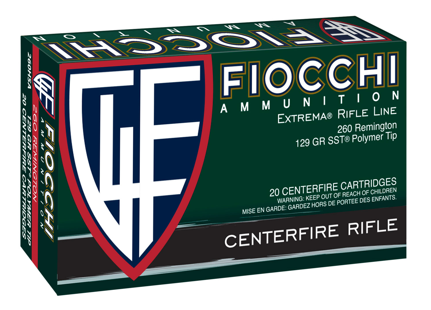 Fiocchi Extrema Rifle Ammunition 260HSA, 260 Rem, SST, 129 gr, 2800 fps, 20 Rd/Bx