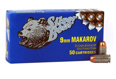 Silver Bear 9x18 Makarov 94 gr JHP Ammo - 50 rounds per Box