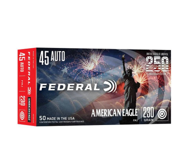 Federal America Eagle 45 Auto Ammunition USA 250 Anniversary AE45USA 230 Grain Full Metal Jacket 50 Rounds
