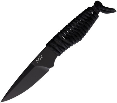 Acta Non Verba P100 Neck Knife - 3" Sleipner Black Cerakote Drop Point, One-Piece Construction, Black Paracord Wrapped Handles, Black Kydex Sheath - ANVP100-037