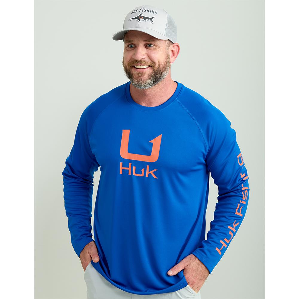 Huk Icon Crew Long Sleeve Shirt XL Ocean Blue Antimicrobial UPF 50+