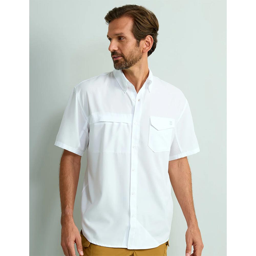 Huk Tide Point White Short Sleeve Performance Button-Down Shirt Size XL
