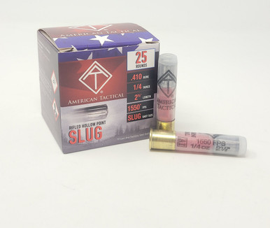 American Tactical 410 Bore Ammunition ATIAC410R 2-1/2" Rifled Hollow Point Slug 1/4oz 1550fps 25 Rounds