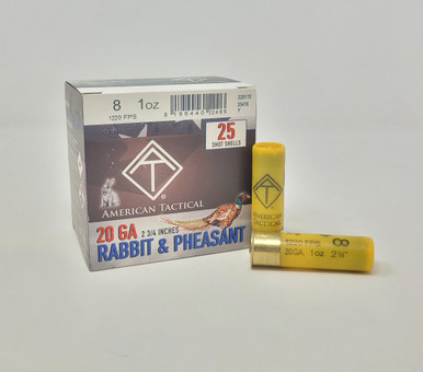 American Tactical 20 Gauge Ammunition Game Load ATIACL20G8CASE 2-3/4" #8 Shot 1oz 1220fps CASE 250 Rounds