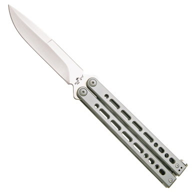 Bear OPS Bear Song VIII B-820 Bayonet Blade Butterfly Knife -4.00" 154CM Satin Bayonet Blade, Gray Cerakote Stainless Steel Handles