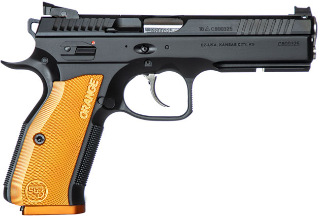 CZ Shadow 2 Pistol 91249, 9mm, 4.9", Thin Orange Aluminum Grips, Black Finish, 17 Rds
