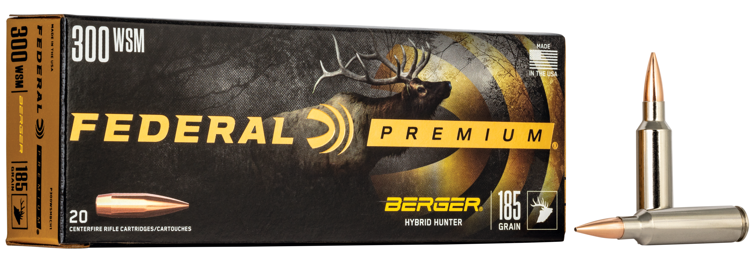 Federal Rifle Ammunition P300WSMBCH1, 300 WSM, Berger Hybrid Hunter, 185 gr, 2950 fps, 20 Rd/Bx