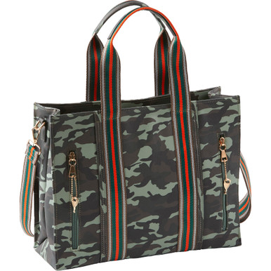 Bulldog Cases Cross Body Style Purse - Black/Green/Brown Camo Pattern with Stripes, Universal Fit Holster Included