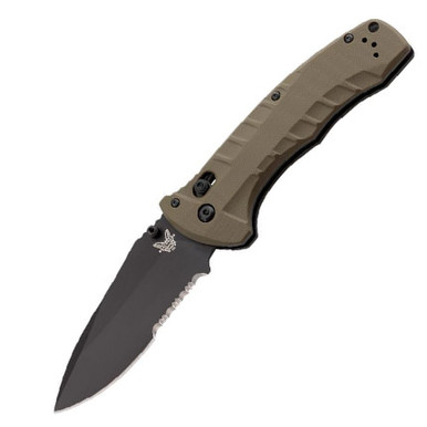 Benchmade Turret Folding Knife 3.7" S30V Black Combo Blade, Olive Drab G10 Handles