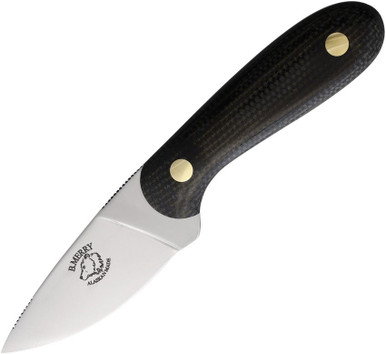 B Merry Studio Hunter Fixed Blade - 3.0" AUS-8 Drop Point Blade, Black Micarta Handles, Leather Sheath