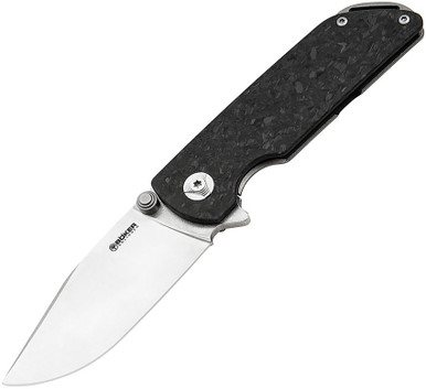 Boker M4 Sherman Flipper Knife - 2.95" MagnaCut Satin Clip Point Blade, Carbon Fiber and Titanium Handles with Damascus Backspacer - 110665