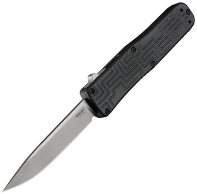 Boker Plus USA/Hogue OTF AUTO Knife - 3.5" 154CM Stonewashed Blade, Black Aluminum Handles - 06EX260