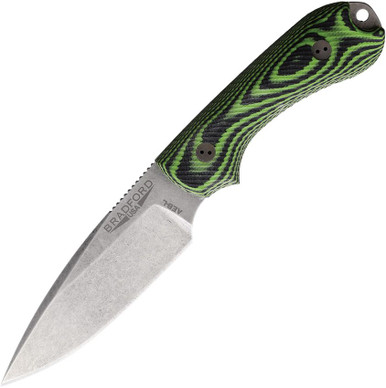 Bradford Knives Guardian 3 Fixed Blade Knife - 3.5" AEB-L Stonewash Blade, 3D Toxic G10 Handles, Leather Sheath