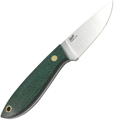 BRISA Bobtail 80 Fixed EDC Knife - 3.14" 12c27 Sandvik Drop Point Blade, Full Flat Grind, Green Micarta Handles, Leather Sheath