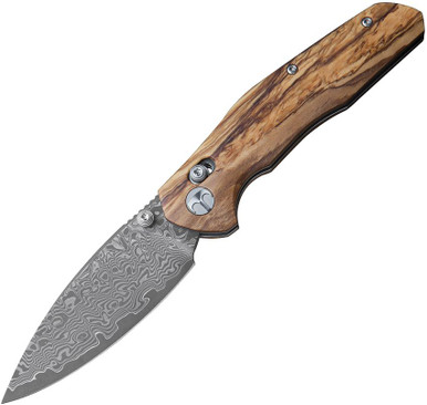 Bestech Knives Bestechman Ronan Folding Knife - 3.26" Damascus Spear Point Blade, Olive Wood Handles - BMK02M