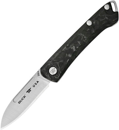 Buck 250 Legacy Collection Saunter Slipjoint Knife - 2.5" S35VN Drop Point Plain Blade, Marbled Carbon Fiber Handles, Leather Pouch - 13313