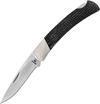 Buck Limited Legacy Collection Squire Folding Knife - 2.75" CPM-S35VN Satin Blade, Black Burlap Micarta Handles with Nickel Silver Bolsters - 13297