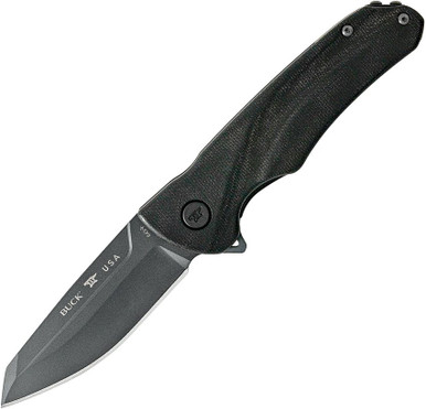 Buck 843 Sprint Ops Flipper Knife - 3.125" S30V Black Reverse Tanto, Black Canvas Micarta Handles - 13438