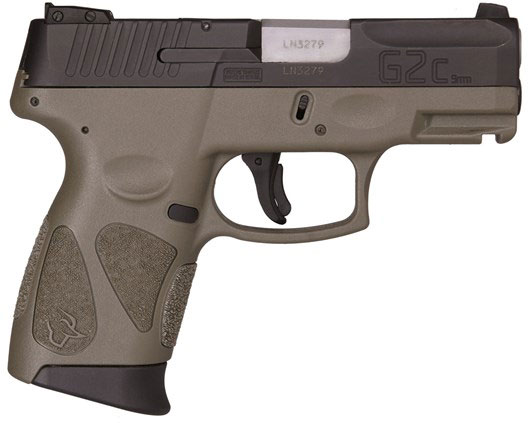 Taurus G2C Semi-Auto Pistol 1G2C93112O, 9mm, 3.2", OD Green Polymer Grip/Frame, Black Finish, 12 Rds
