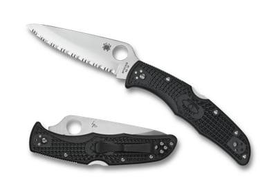 Spyderco Endura 4 Flat Ground Lock Back Folder - 3.75" VG10 Satin Serrated Blade, Black FRN Handles - C10SBK