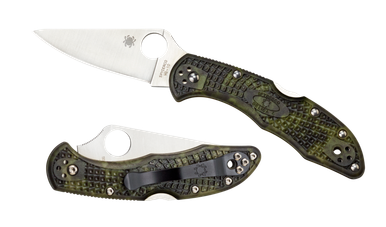 Spyderco Delica 4 Lockback Folding Knife - 2-7/8" VG10 Satin Plain Blade, Zome Green FRN Handles