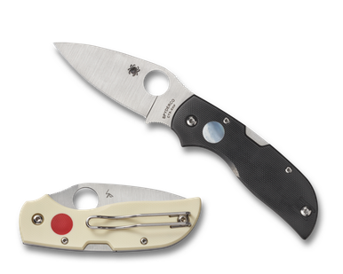 Spyderco Chaparral Sun & Moon Folding Knife 2.8" CTS-XHP Satin Plain Blade, Black and White G10 Handles with Mother of Pearl and Red G10 Inlays - C152GSMP