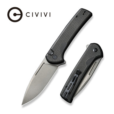 CIVIVI Conspirator Button Lock Flipper Knife - 3.48" Nitro-V Stonewashed Drop Point Blade, Black Micarta Handles