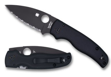 Spyderco Shaman Folding Knife - 3.58" S30V Black Serrated Blade, Matte G10 Handles - C229GSBK