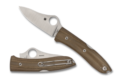 Spyderco SpyOpera Folding Knife - 2.90" M390 Satin Plain Blade, Brown Canvas Micarta Handles