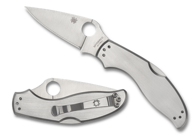 Spyderco UpTern Folding Knife - 2.84" Satin Plain Blade, Stainless Steel Handles - C261P