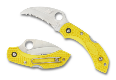 Spyderco Dragonfly 2 Hawkbill Salt Folding Knife - 2.3" H1 Satin Serrated Blade, Yellow FRN Handles