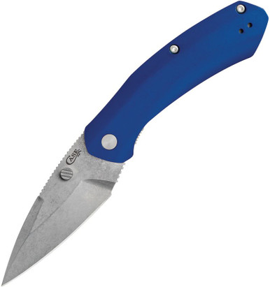 Case Westline Assisted Folding Knife - 3.19" CPM-S35VN Stonewashed Modified Drop Point Blade, Blue Anodized Aluminum Handles - 36552