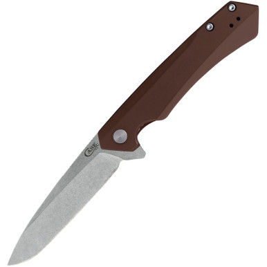 Case Kinzua Flipper Knife - 3.4" CPM-S35VN Stonewashed Spear Point Blade, Dark Brown Anodized Aluminum Handles - 64692