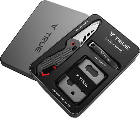 TRUE Standard Issue Kit (TRU-COM-0003) Nail Clippers, Wharncliffe Knife, and Multi-Tool Wallet Packaged in Gift Tin