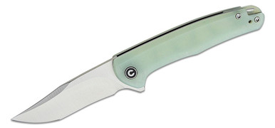 CIVIVI Knives Mini Sandbar Flipper Knife - 2.95" Nitro-V Satin Recurve Blade, Natural Jade G10 Handles
