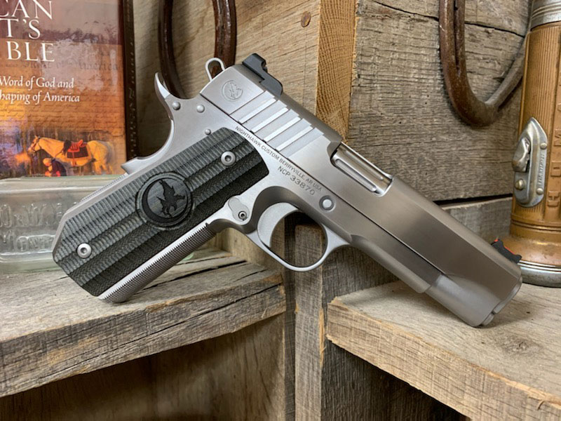 Nighthawk Trooper Commander 0278, 9MM, 4.25", Green Linen Micarta Gator Grips, Stainless Finish, 8 Rds