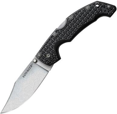 Cold Steel CS-29ACZ Large Voyager Folding Knife - 4" Japanese AUS-10A Stonewashed Clip Point Plain Blade, Griv-Ex Handles